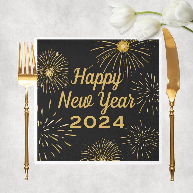Servilleta De Papel Elegante Fiesta del Año Nuevo del Oro Negro 2025 (Elegant Black Gold 2025 Happy New Year Party Napkins
)
