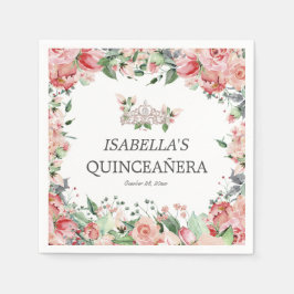 Servilleta De Papel Elegante Fiesta Floral Rosa Quinceañera