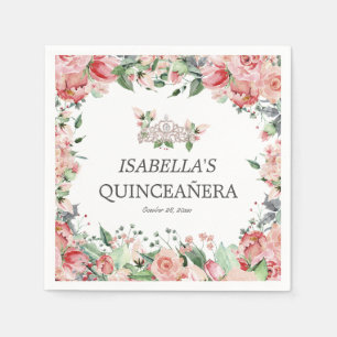 Servilleta De Papel Elegante Fiesta Floral Rosa Quinceañera