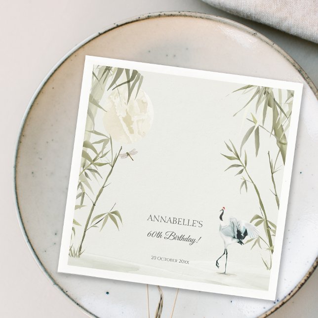 Servilleta De Papel Elegante fiesta oriental de cumpleaños de la grúa  (Elegant Oriental Bamboo Crane Birthday Party Napkins)