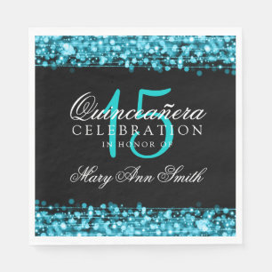 Servilleta De Papel Elegante Fiesta Quinceanera Sparkles Turquoise