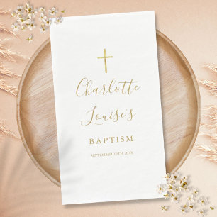 Servilleta De Papel Elegante firma en guión de oro Bautizo