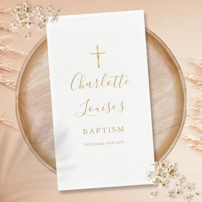 Servilleta De Papel Elegante firma en guión de oro Bautizo Bautismo (Elegant Gold Signature Script Baptism Christening Paper Guest Towels)