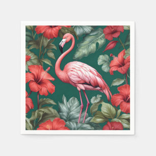Servilleta De Papel Elegante Flamingo Hibiscus Flowers Emerald Green