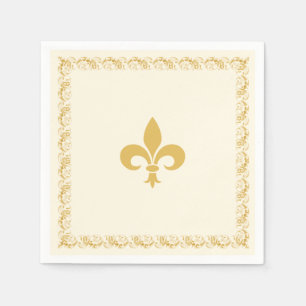 Servilleta De Papel Elegante Fleur de Lis de Oro en Marfil