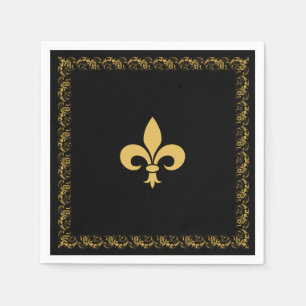 Servilleta De Papel Elegante Fleur-de-Lis dorada sobre negro