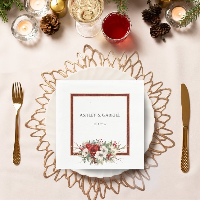 Servilleta De Papel Elegante Flor de Damasco Roja de Navidad (Subido por el creador)