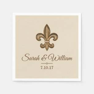 Servilleta De Papel Elegante flor de oro de Lis y Taupe   Personalizad