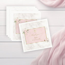 Servilleta De Papel Elegante flor rosa bautizo de oro