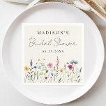 Servilleta De Papel Elegante Flor Silvestre Meadow Cream Bridal Shower<br><div class="desc">Elegantes toallas de baño con flores de novia con un borde inferior de flores y follaje acuáticos en tonos rosa, amarillo, violeta, azul y verde sobre un fondo crema. Personalice las toallas de ducha con flores silvestres con el nombre de la futura novia y la fecha. Las toallas de flores...</div>