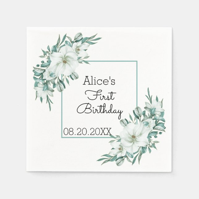 Servilleta De Papel Elegante Flora de Magnolia Blanca Verde Primer cum (Anverso)