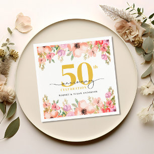 Servilleta De Papel Elegante Floral 50 Aniversario de Boda