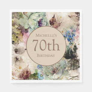 Servilleta De Papel Elegante floral acuarela para 70 cumpleaños  