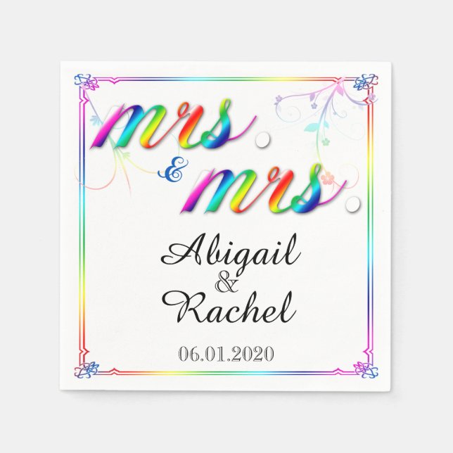Servilleta De Papel Elegante floral arcoiris Sra. Boda Napkin (Anverso)
