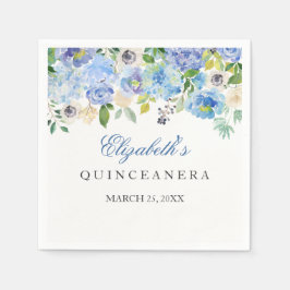 Servilleta De Papel Elegante Floral Azul Quinceanera Napkin