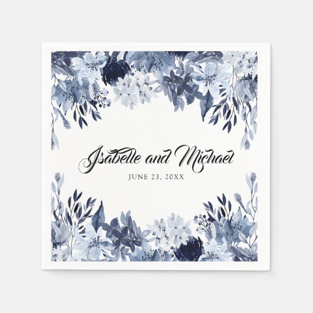 Servilleta De Papel Elegante floral azul turbio personalizado (Anverso)