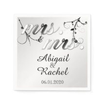 Elegante Floral blanca negra Sra. Boda Napkin
