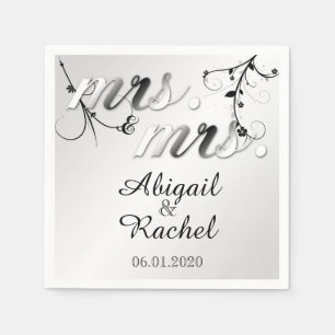 Servilleta De Papel Elegante Floral blanca negra Sra. Boda Napkin