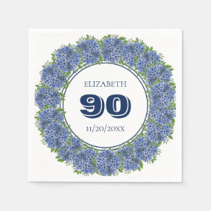 Servilleta De Papel Elegante Floral Blue Hydrangeas 90º cumpleaños
