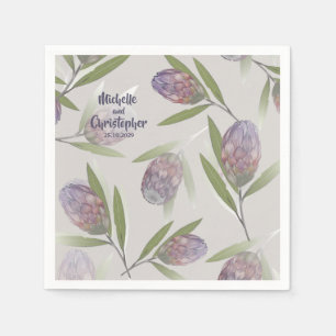 Servilleta De Papel Elegante Floral Bodas Beige Púrpura
