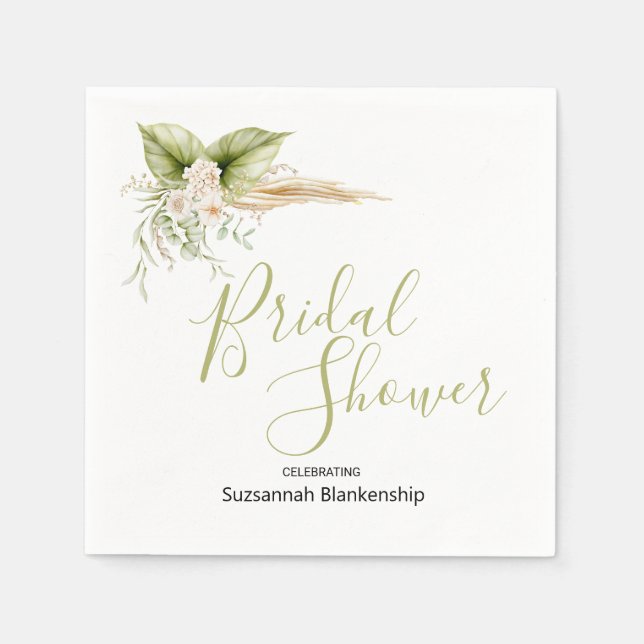 Servilleta De Papel Elegante Floral Corner Bridal Shower Template (Anverso)