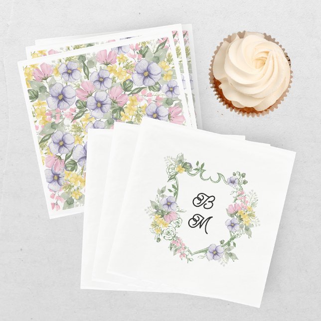 Servilleta De Papel Elegante Floral Cresta Monogramada Foto Boda (Subido por el creador)