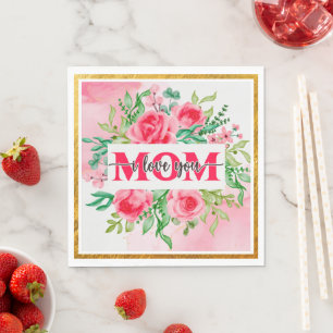 Servilleta De Papel Elegante Floral de Acuarela "MAMÁ TE QUIERO" Madre