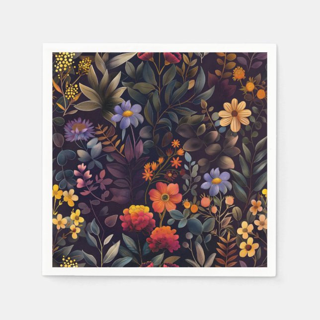 Servilleta De Papel Elegante floral de color negro (Anverso)