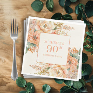 Servilleta De Papel Elegante Floral de Crema de Melocotón Cumpleaños 9