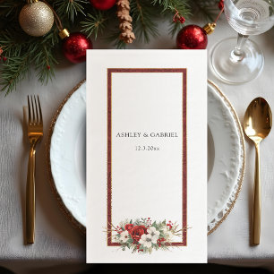 Servilleta De Papel Elegante Floral de Damasco Rojo de Navidad