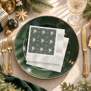 Servilleta De Papel Elegante Floral de Invierno Navidad Verde Oscuro