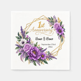 Servilleta De Papel Elegante Floral de Oro 1er Aniversario