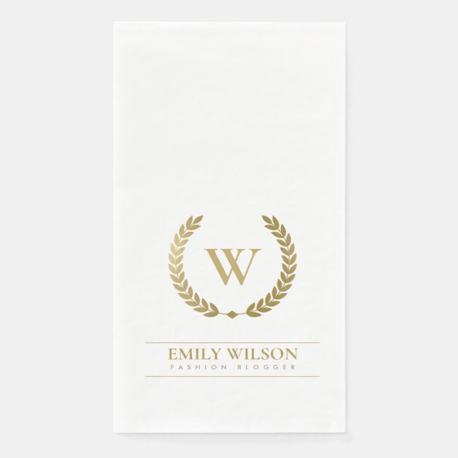 SERVILLETA DE PAPEL ELEGANTE FLORAL DE ORO LAUREL WREATER MONOGRAM INI (Anverso)