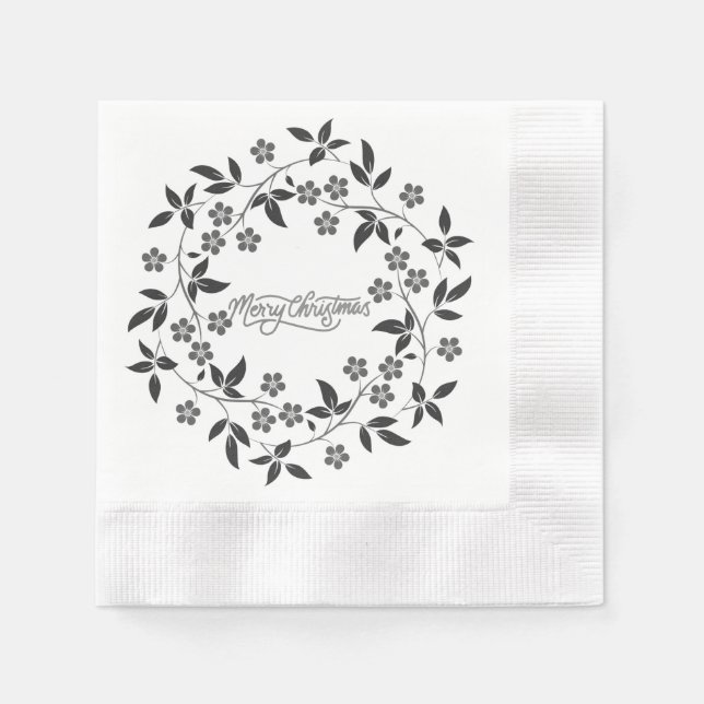 Servilleta De Papel Elegante Floral de plata navideña (Anverso)