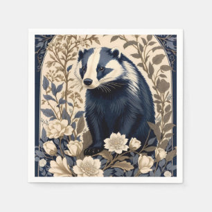 Servilleta De Papel Elegante Floral de Tejón Azul Marino y Crema