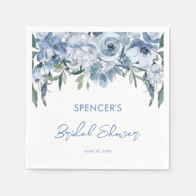 Servilleta De Papel Elegante Floral Dusty Blue Bridal Shower (Anverso)