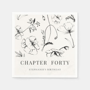 Servilleta De Papel Elegante Floral en Blanco y Negro Capítulo Cumplea