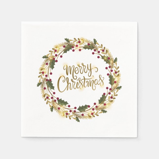 Servilleta De Papel Elegante Floral Feliz Navidad | Napkin (Anverso)