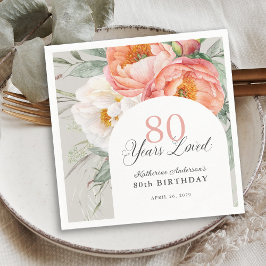 Servilleta De Papel Elegante floral femenina 80 cumpleaños