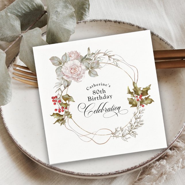 Servilleta De Papel Elegante floral femenina 80 de diciembre cumpleaño (Subido por el creador)