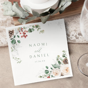 Servilleta De Papel Elegante Floral Festivo Vacacional Boda de Inviern