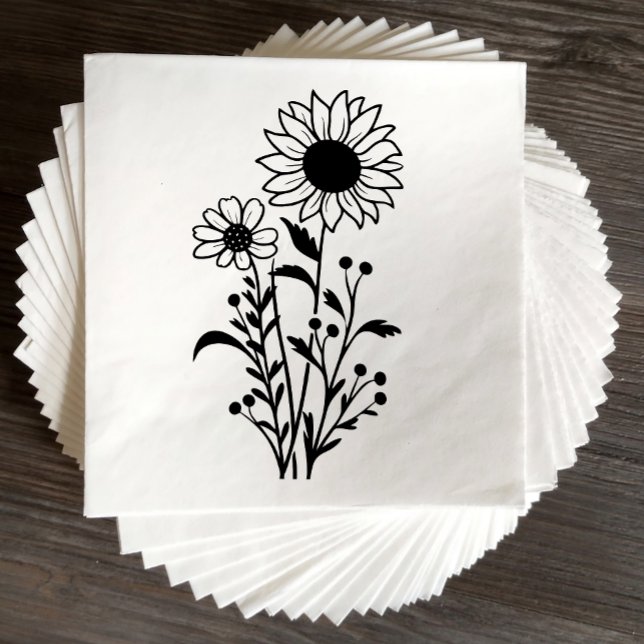 Servilleta De Papel Elegante floral girasol Boda blanco negro (Subido por el creador)