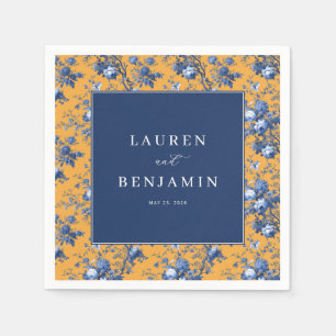 Servilleta De Papel Elegante floral navy y naranja