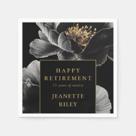Servilleta De Papel Elegante Floral Negra Y Oro Feliz Jubilación