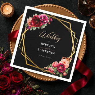 Servilleta De Papel Elegante floral negro rojo romántico y sombrío par
