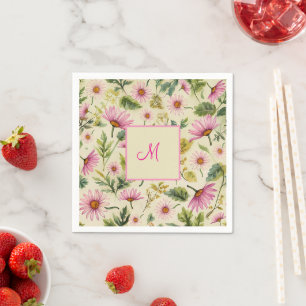 Servilleta De Papel Elegante Floral Primavera Con Monograma