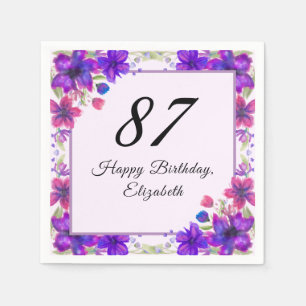 Servilleta De Papel Elegante Floral Púrpura Cumpleaños 87