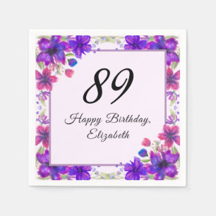 Servilleta De Papel Elegante Floral Púrpura Cumpleaños 89 