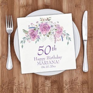 Servilleta De Papel Elegante Floral Púrpura Cumpleaños Fiesta 50 60 Cu