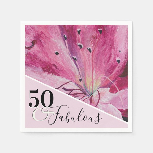 Servilleta De Papel Elegante floral rosa 50 y fabuloso cumpleaños (Anverso)